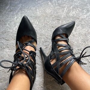Elegant Black Lace-Up Heels